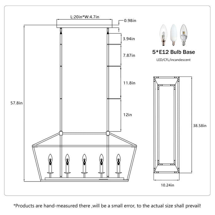 5 Light Farmhouse Kitchen Island Lighting, 5 Light Industrial Linear Chandelier For Dining Room Metal Hanging Pendant Light Fixture For Bedroom Living Room Hallway Conference Room - Matte Black