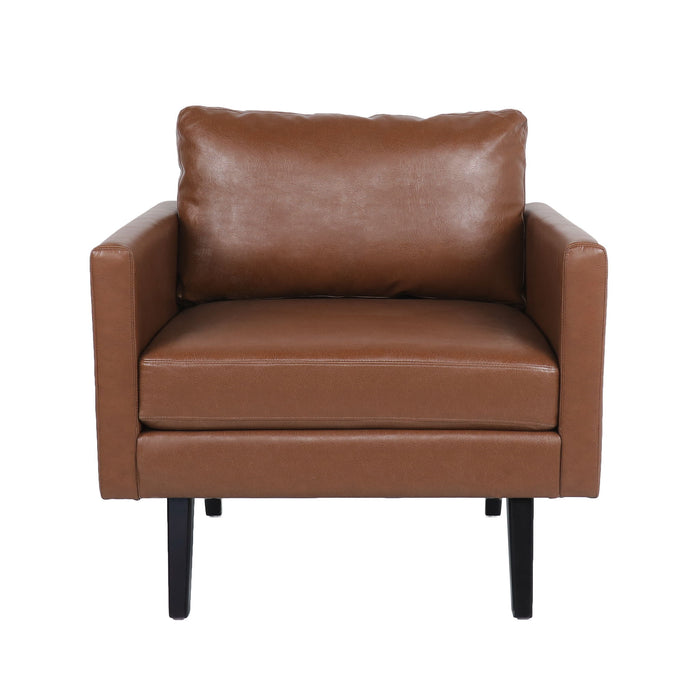 Faux Leather Club Chair With Birch Tapered Legs - Light Brown