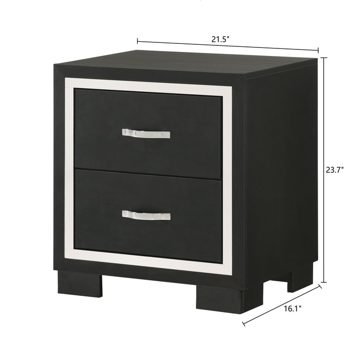 2 Drawer Bedroom Nightstand With Handles - Black