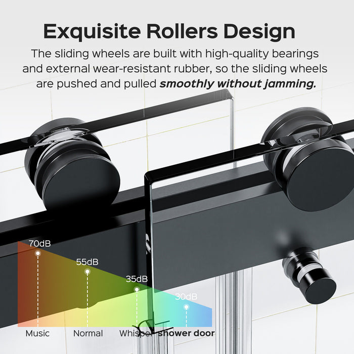 Frameless Double Sliding Shower Door In, Thick Tempered Glass, Reversible Installation