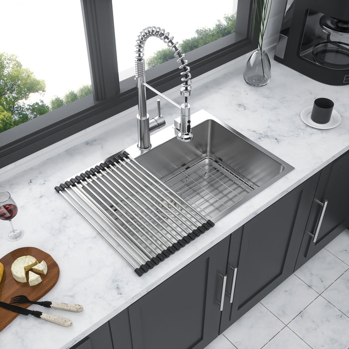Drop In Kitchen Sink, 16 Gauge Stainless Steel, Single Bowl, Topmount Basin