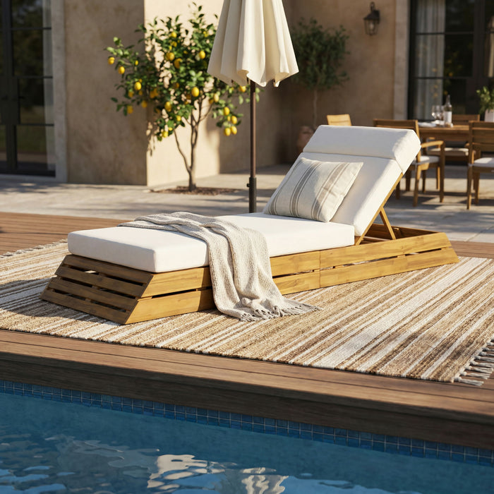 Chaise Lounge Set With 4 Fold Cushion And Built In Headrest