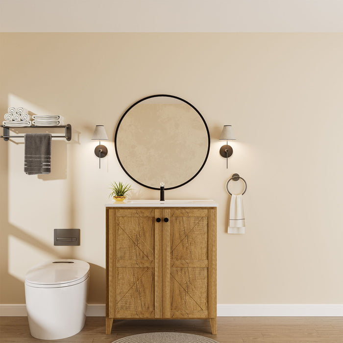 Folding Floor Cabinet With Ceramic Sink, Space Saving