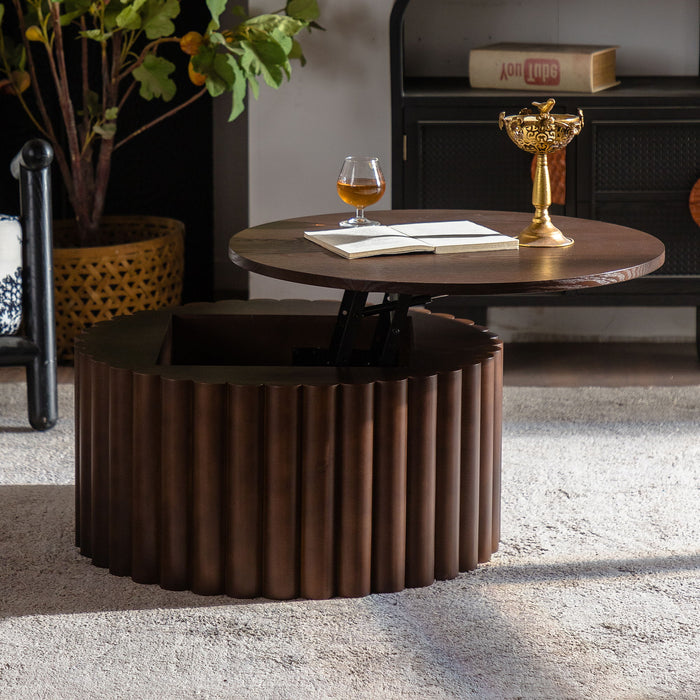 Round Coffee Table With Lift Mechanism For Living Room - Walnut