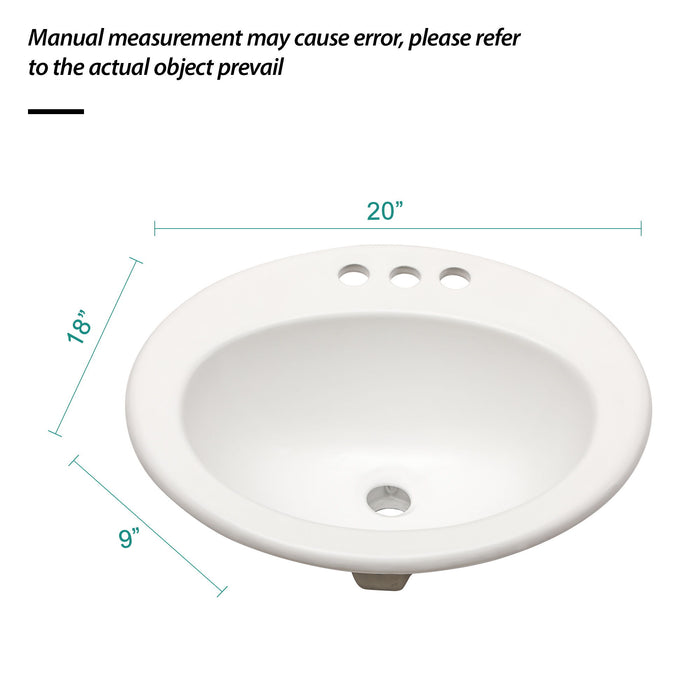 20 X 18" Modern Ceramic Oval Undermount Bathroom Sink With 3 Faucet Holes - White