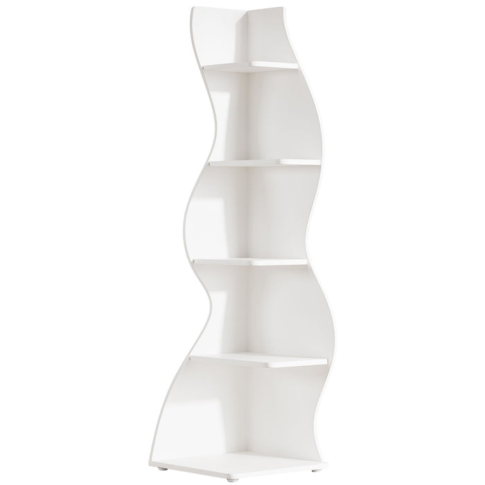 5 Tier Wavy Corner Bookshelf And Plant Stand For Living Room