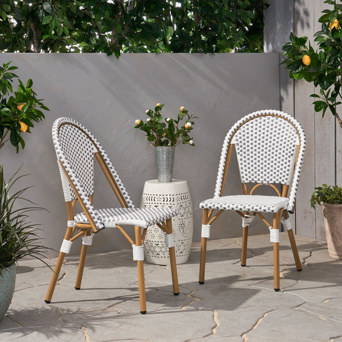 Outdoor Rattan And Aluminum French Bistro Chairs Set