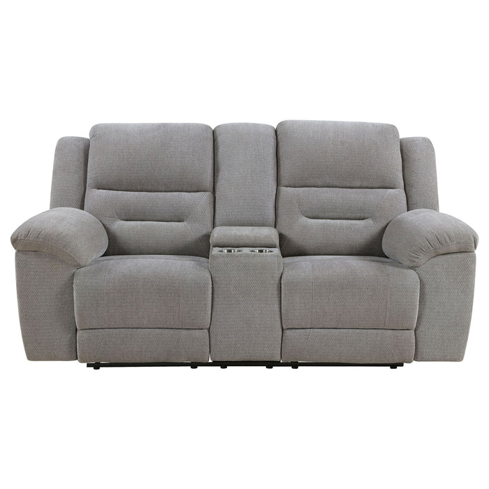 Sebring - Upholstered Manual Reclining Loveseat With Center Storage Console - Gray