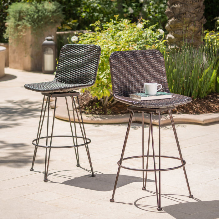 Outdoor Rattan Barstools With Black Brush Copper Iron Frame (Set of 2) - Multi Brown