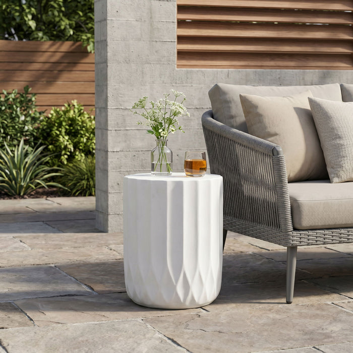 Outdoor End Table With Scallop Edge - Antique White