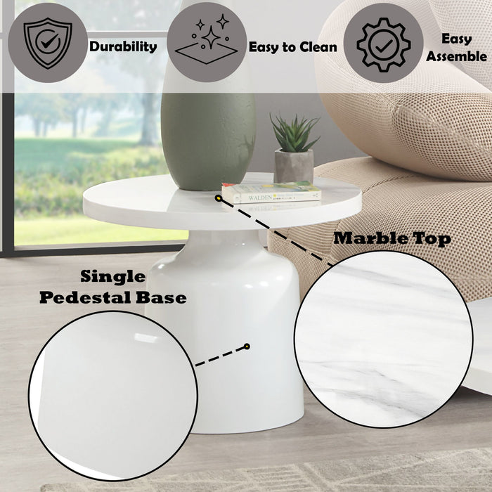 Zaid - Engineering Marble High Gloss End Table - White