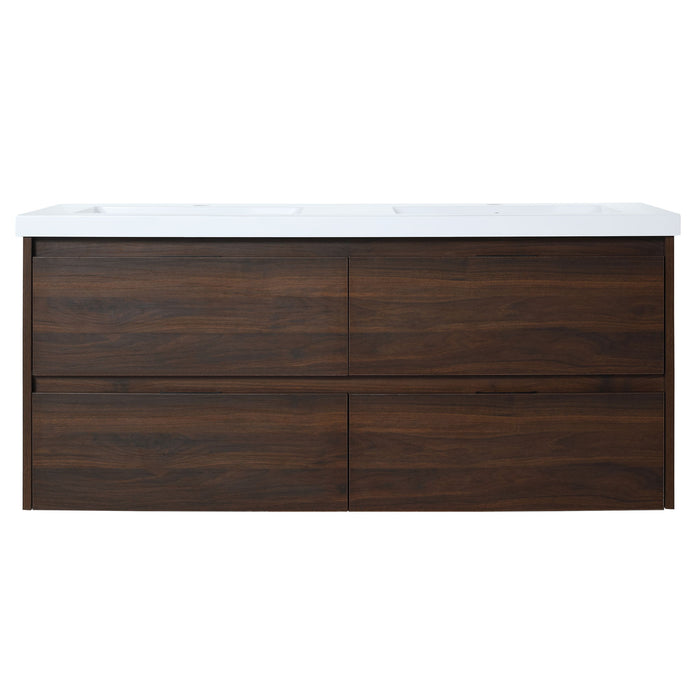 Modern Bathroom Vanity With Dual Resin Sink, Soft Close Drawers - California Walnut