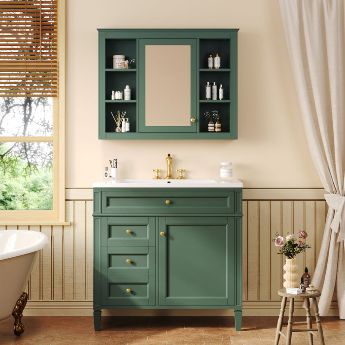 Bathroom Vanity With Mirror Cabinet, Storage Cabinet With 2 Soft Closing Doors And 4 Drawers, Undermount Sink