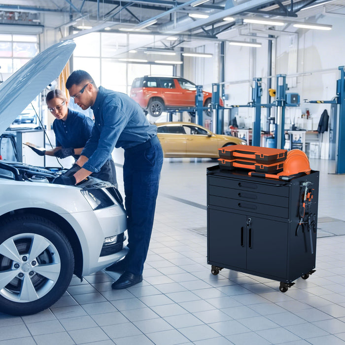 Rolling Tool Cabinet Heavy Duty Garage Storage With Lockable Doors & Drawers