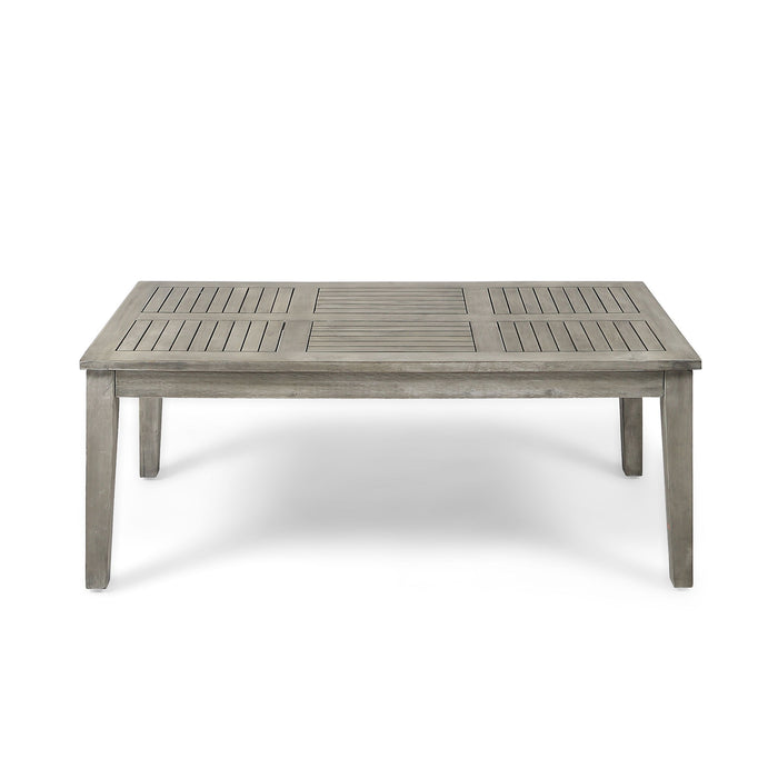 Ingenious - Outdoor Acacia Wood Coffee Table With Slat Panel Design - Light Gray