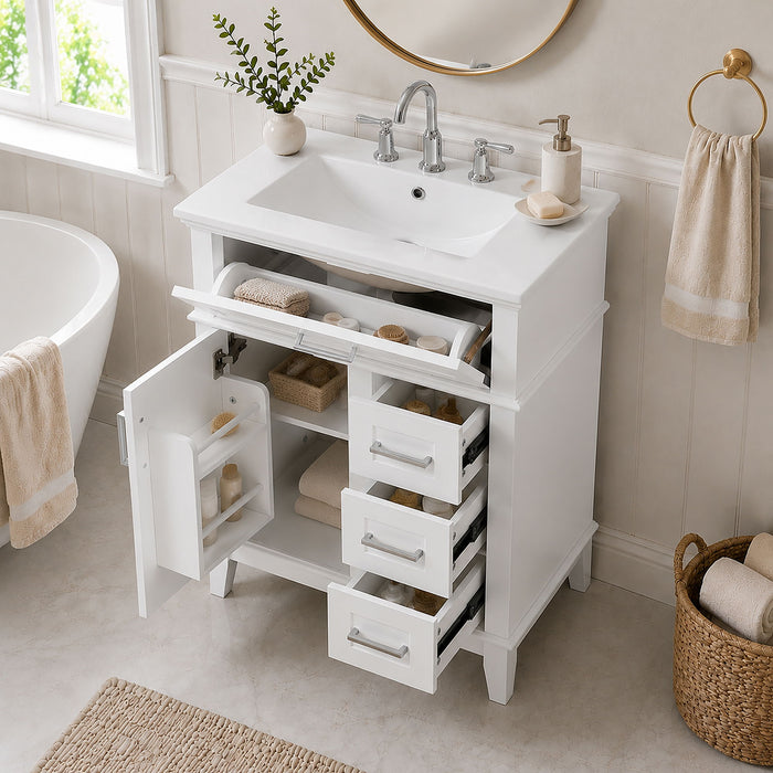 Modern Bathroom Vanity With Sink, Flip Drawer & 3 Drawers, Soft Close Hinges, Adjustable Shelf