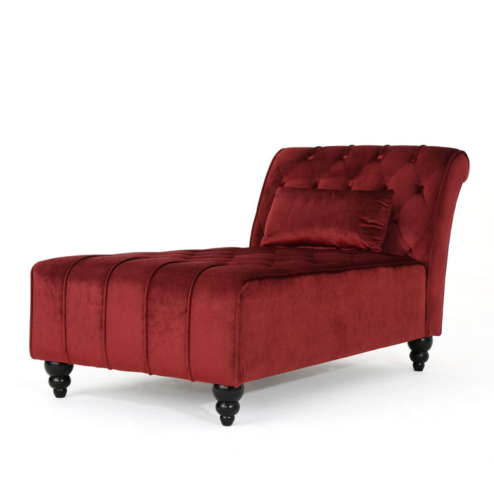 Ethereala - Upholstered Velvet Chaise Lounge With Button Tufted - Garnet