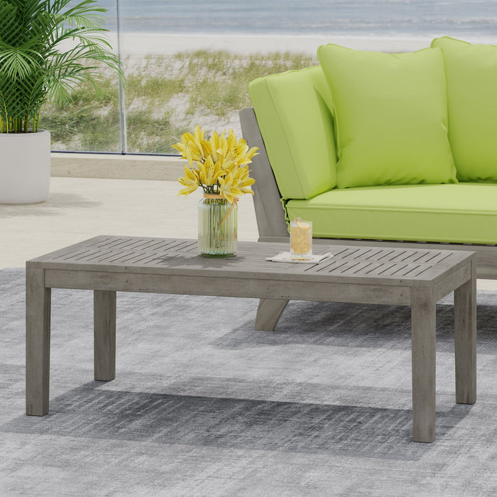Ingenious - Outdoor Acacia Wood Coffee Table With Slat Panel Design - Light Gray