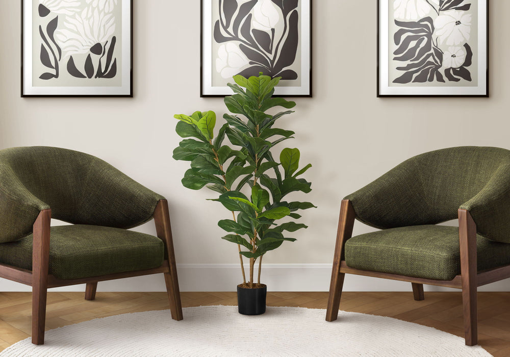 41" Tall, Artificial Plant, Fiddle Tree, Indoor, Faux, Fake, Floor, Greenery, Potted, Real Touch, Decorative - Green / Black