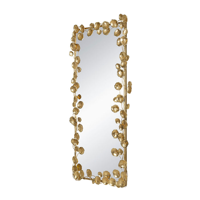 Full Length Mirror With en Leaf Accents, Floor Miiror For Living Room Bedroom - Gold
