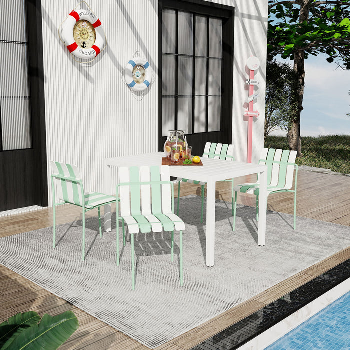 4 Piece Set Of Modern Color Block Designed Single Chairs With Long Table