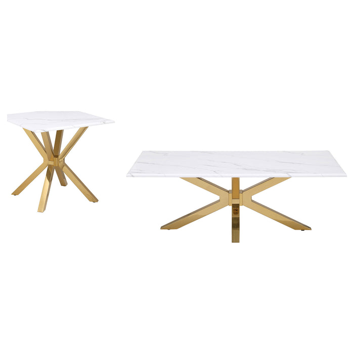 Maciel - 2 Piece Marble Coffee And End Table Set With Base Marble - White Marble