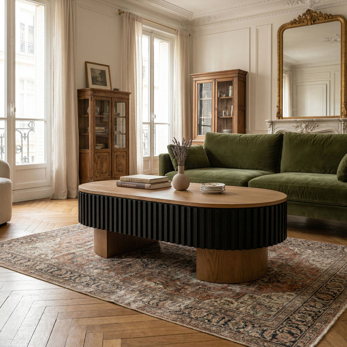 Elliptical Living Room Coffee Table With Hidden Storage And Removable Tabletop