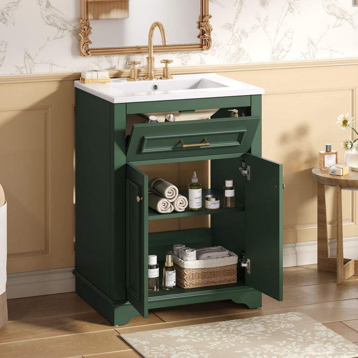Bathroom Vanity With Integrated Sink, 2 Door Cabinet With Tip Out Drawer, Rectangular Design
