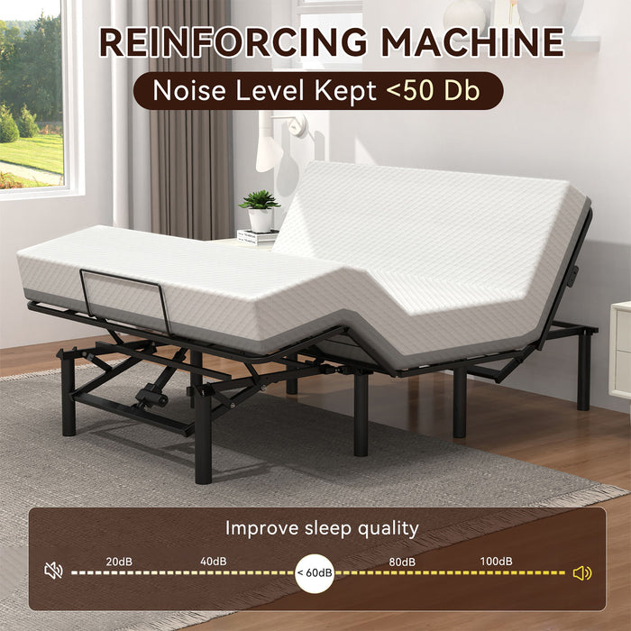 Adjustable Bed Base Frame With Head And Foot Incline, Quiet Motor, Queen Size Steel, Dual USB A, C Ports - Black