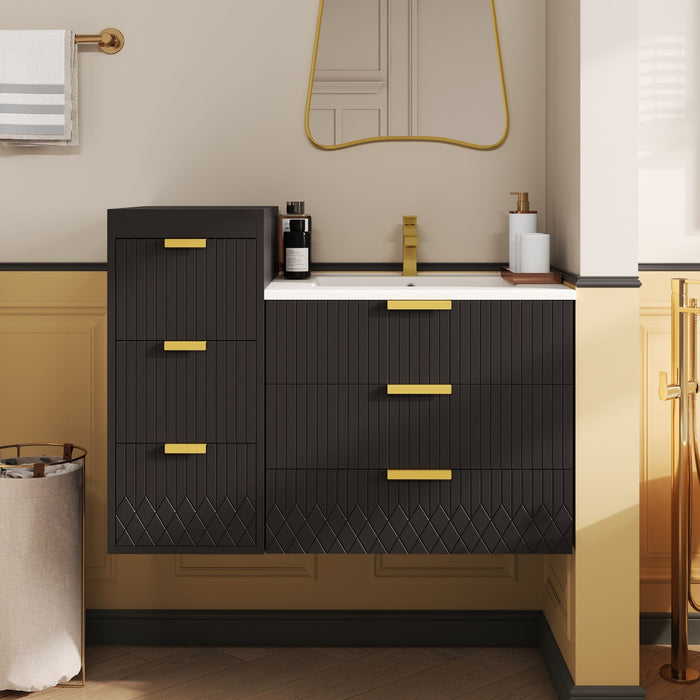 Wall Mounted Floating Cabinet With Side Cabinet Combo, Rectangular Ceramic Sink Vanity