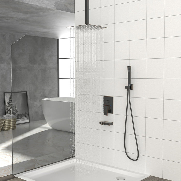 Shower System With Waterfall Tub Spout And 12" Ceiling Mount Square Shower Head - Oil-Rubbed Bronze