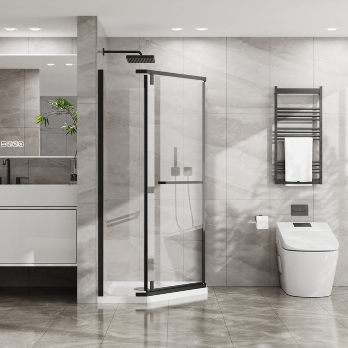 Durable Hardware Neo Angle Frameless Shower Door With Acrylic Base Combo