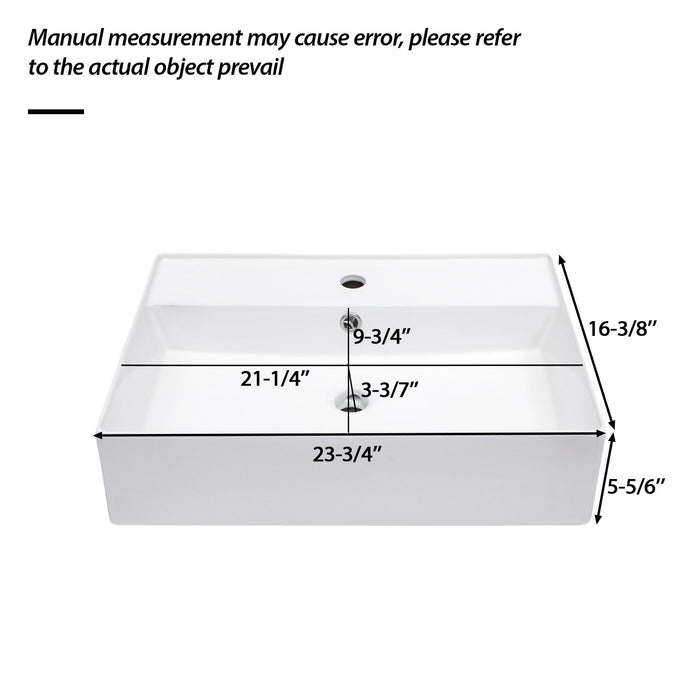 Modern Ceramic Rectangular Wall Mounted Bathroom Sink With Faucet Hole & Overflow