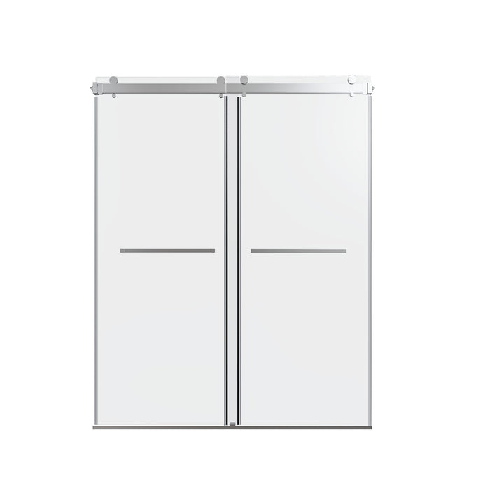 Frameless Double Sliding Shower Door In, Thick Tempered Glass, Reversible Installation