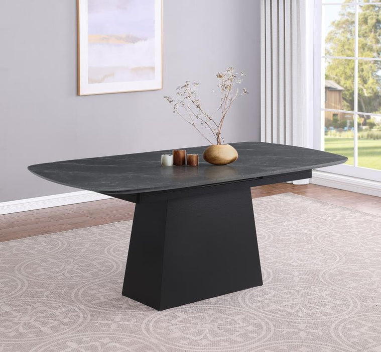 Potero - Faux Marble Extension Leaf Dining Table - Black