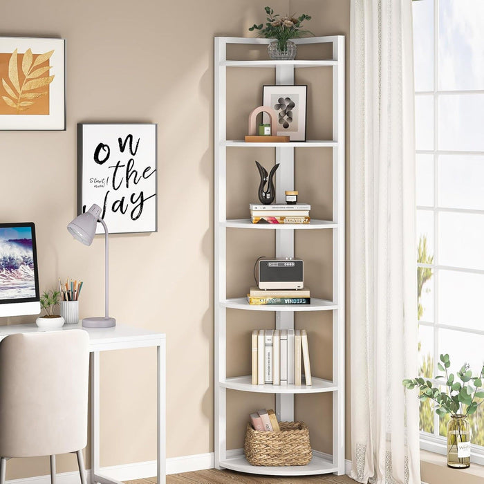 Tall 6 Tier Corner Bookshelf For Living Room