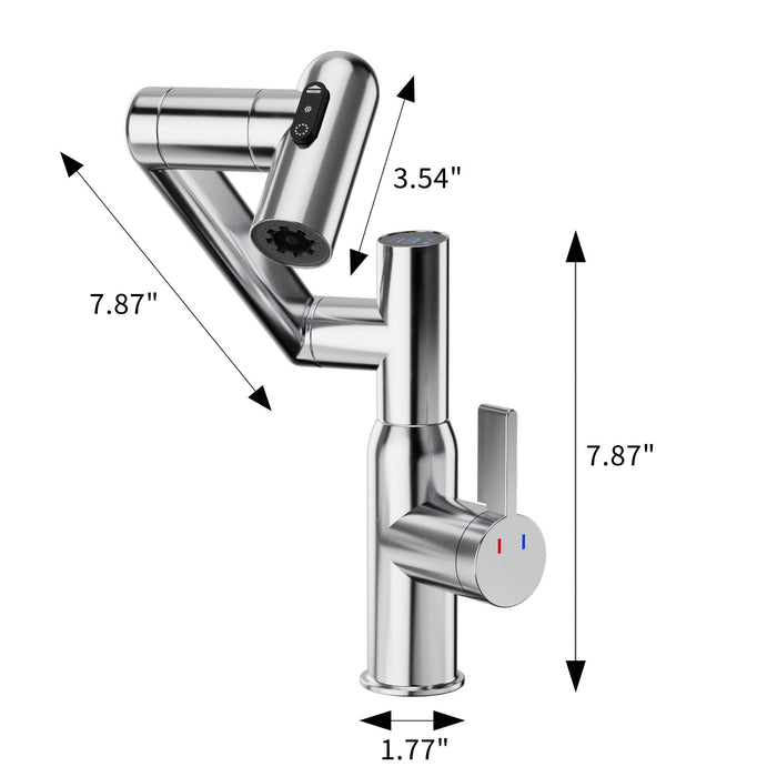 Bathroom Sink Faucet With Spray Function And Temperature Display, Anti Skid Switch, 360 Degree Rotary