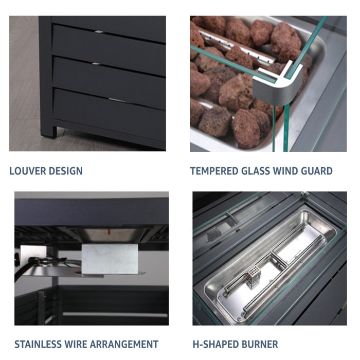 Rectangular Propane Fire Pit Table With Burner, Lava Rock, Waterproof Cover