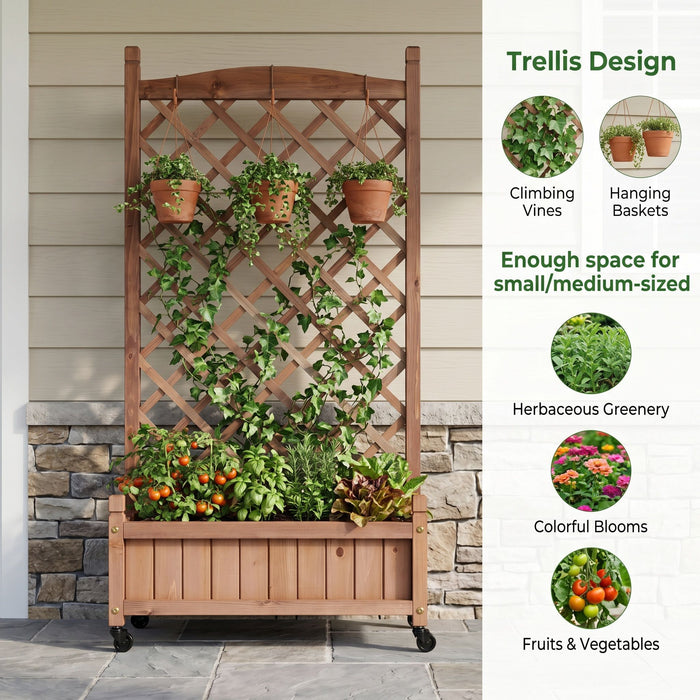 Raised Garden Bed With Trellis 2 Pack, Outdoor Planter Box & Plant Stand With Climbing Racks - Brown