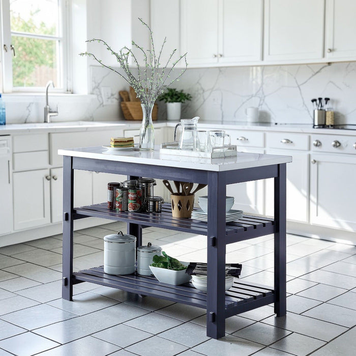 Enapay - Marble Top Top Kitchen Island - Gray