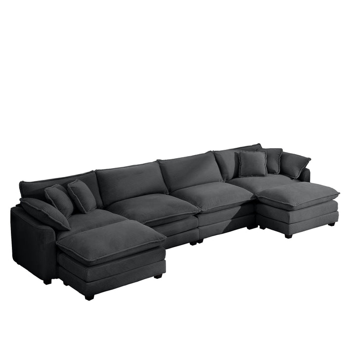 Modern Oversized Modular Cushion Sofa With Ottoman, Low Back, Deep Seating Sofa Set