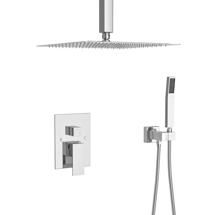 Dual Shower Head Ceiling Mount Square Rain Shower System With Adjustable Flow