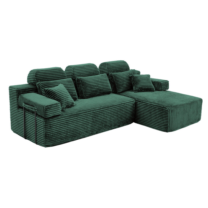 Sectional Sleeper Sofa & Storage Pockets, Modular Couch With Throw Pillows For Living Room