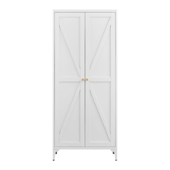 2 Door Storage Cabinet, 4 Adjustable Shelves For Kitchen - White