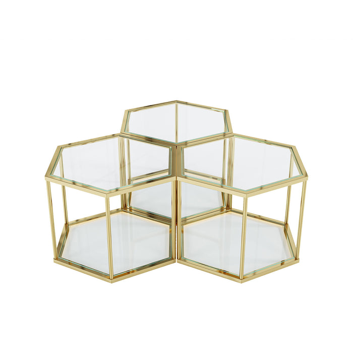 Modern Coffee Table With Double Layer Tempered Glass And Polygonal Design