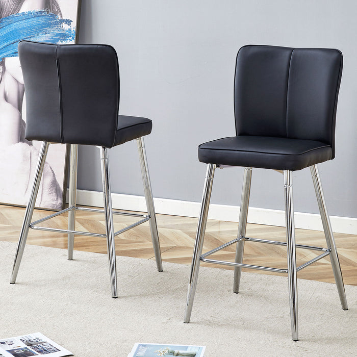 Modern Bar Chair Set Streamlined Backrest Metal Legs 2 Pieces - Black / Silver