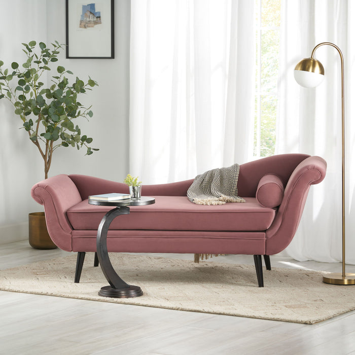 Auroral - Velvet Upholstered Chaise Lounge With Scrolled Arms And Tapered Legs