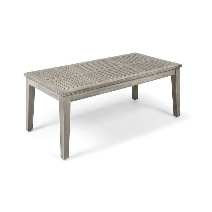 Ingenious - Outdoor Acacia Wood Coffee Table With Slat Panel Design - Light Gray