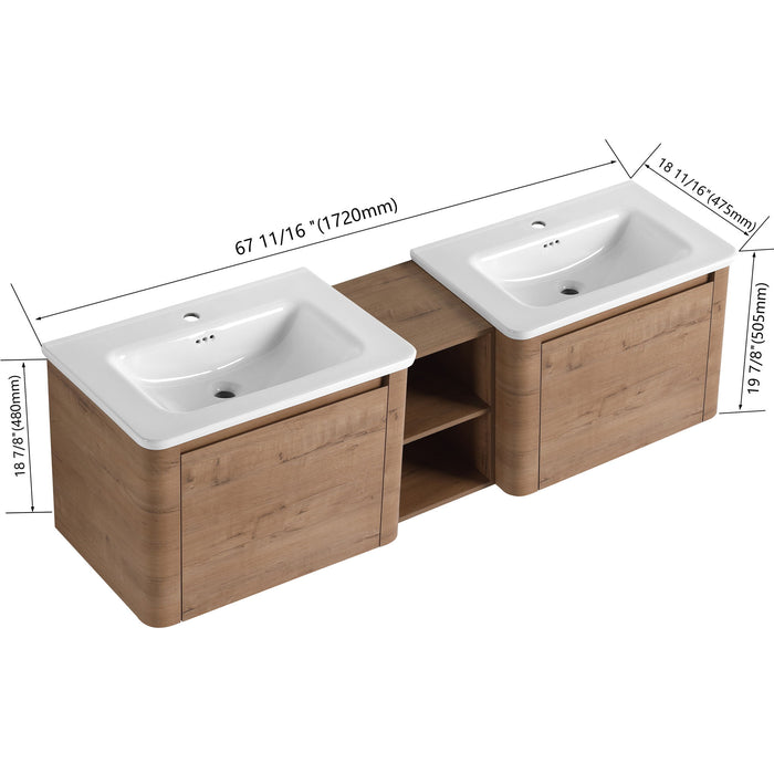 Wall Mounted Bathroom Vanity With Sink And Storage Shelves, Soft Close Doors