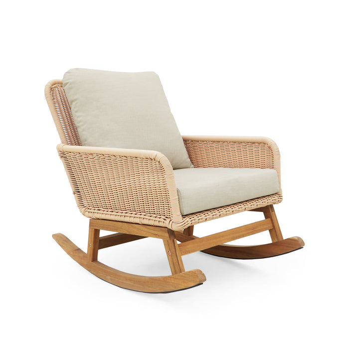 Contemporary Minimalist Wicker Rocking Chair With Soft Polyester Cushions
